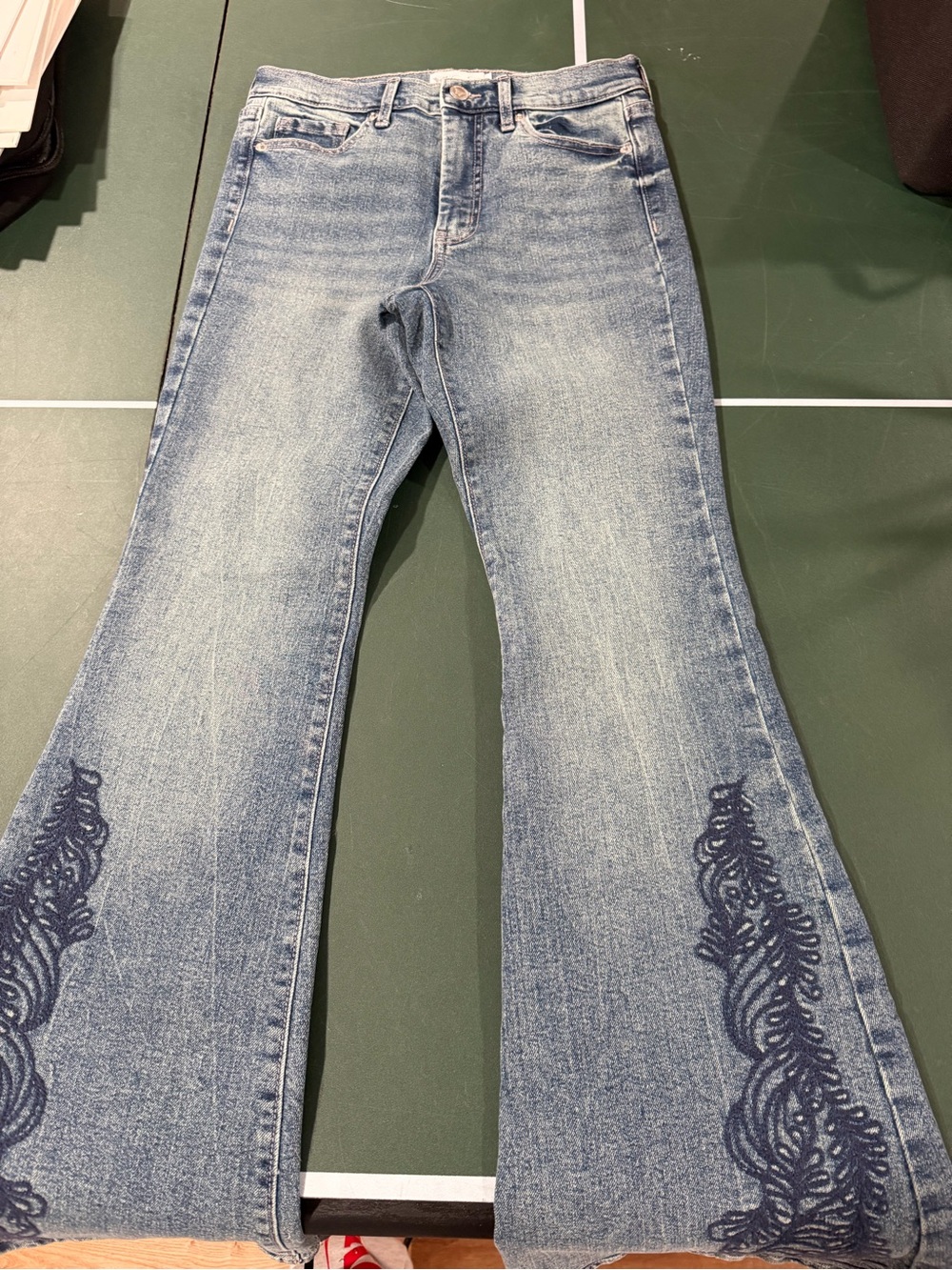 Jessica Simpson Light Blue Flare Jeans with Navy Embroidered Side Detail